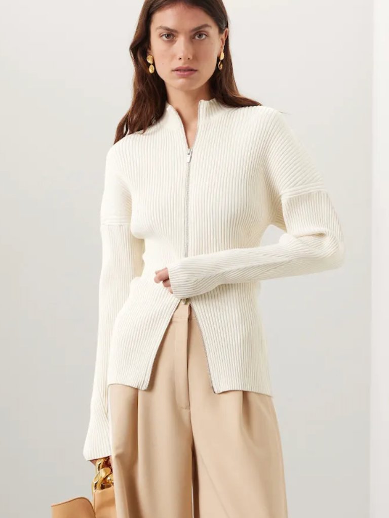 A.L.C. Noa Cardigan In Off White Cream Long Sleeve Knit Zip Up Sweater Alc Xs
